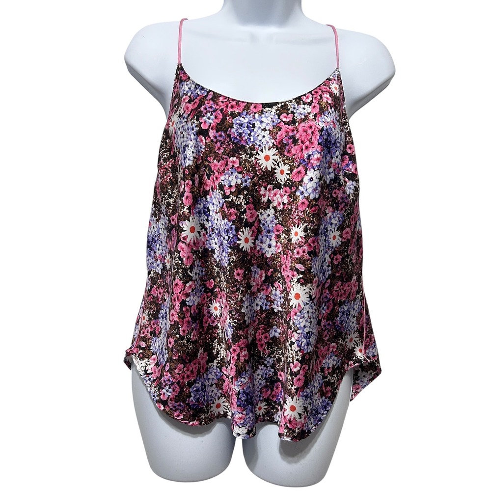 Y2K Victorias Secret Top L Floral Satin Daisy Strappy Cami Cottagecore Coquette‎